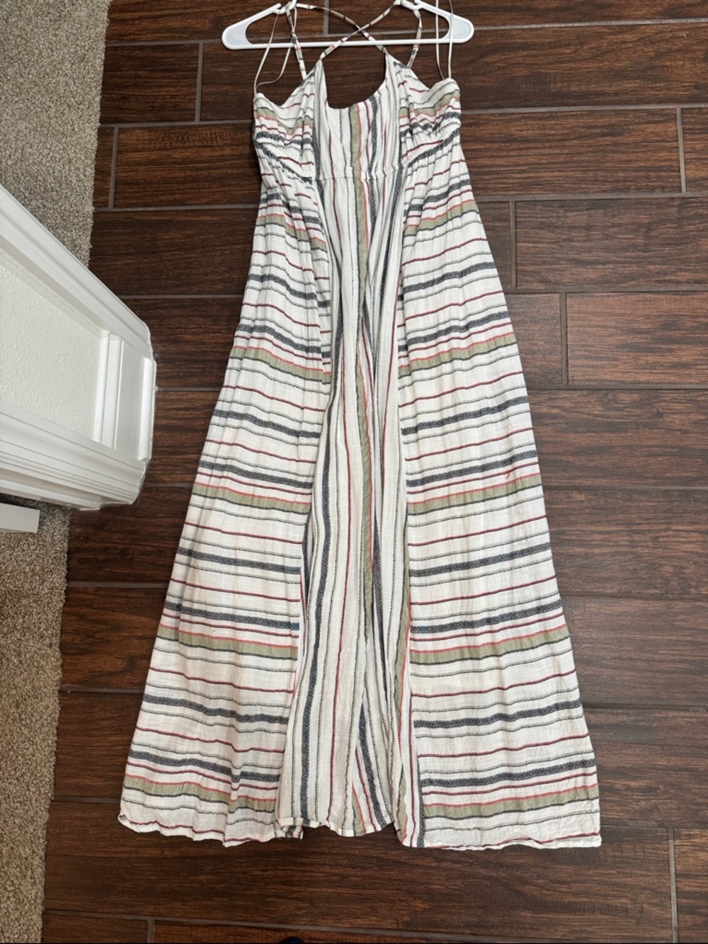 Liverpool Cream Striped Maxi Dress with Navy, Olive and Rust Accents